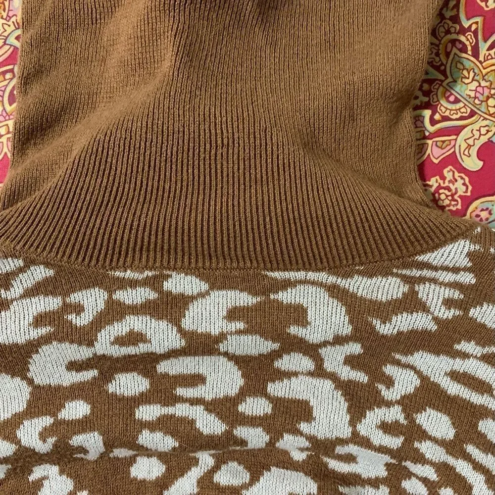 Brown and White Leopard Print Women's Sweater